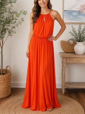 bar iii pleated maxi dress Bar III Pale Lemonade Women's Pleated Halter Maxi Dress